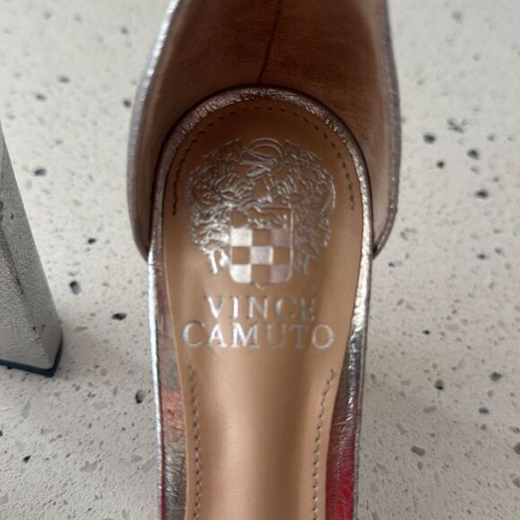 Vince Camuto MAIRANA Leather Metallic Silver Block Heel Sandals Shoes Size 5.5M - Picture 5 of 12